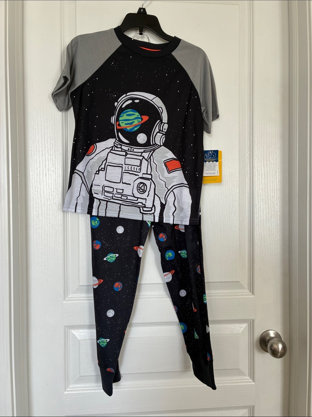 Kids Astronaut Pajama Set - Black & Gray with Planet Print
